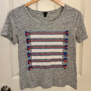 J.Crew Gray Heather Tee with Tassel Details